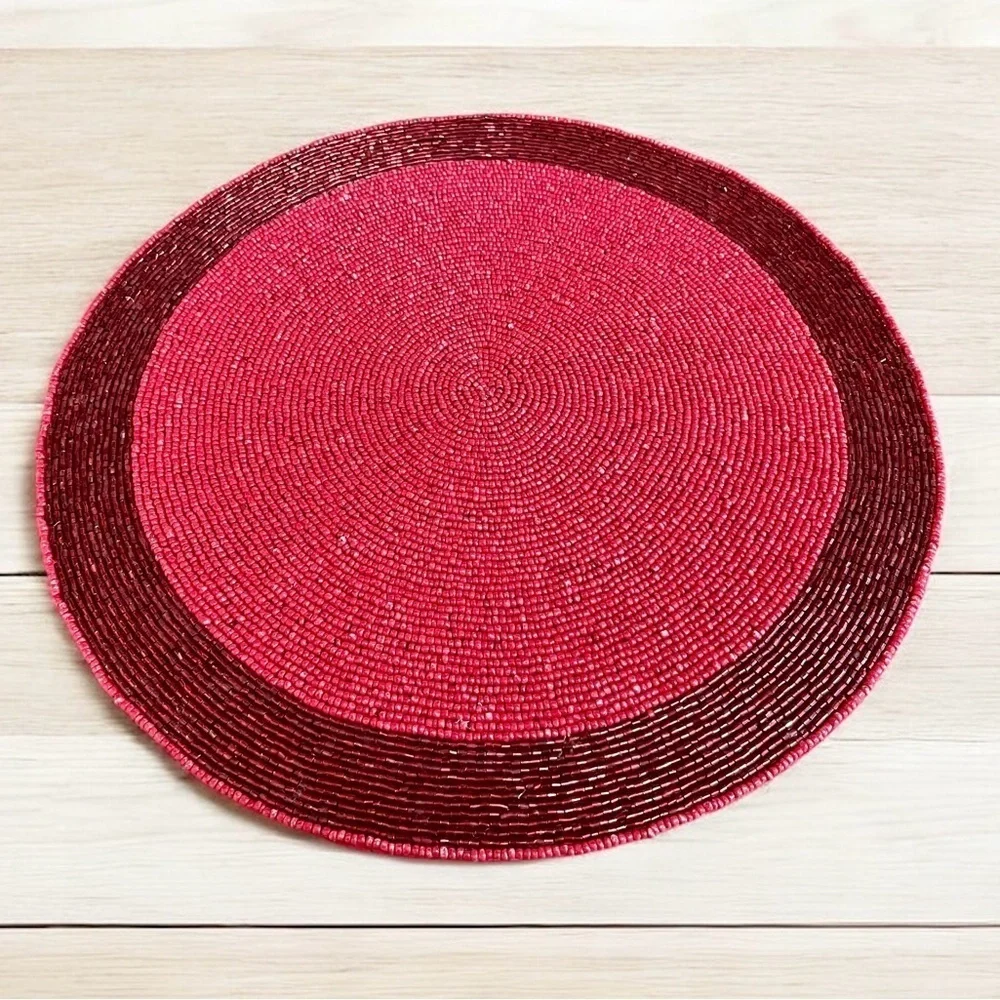 Two Handmade Beaded Chargers, Tahari & Nicole Miller, Red Green Christmas
